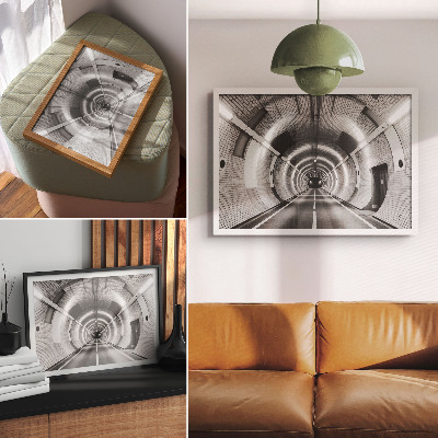 Plakat s teksturo platna Simetrični črno-beli tunel z loki