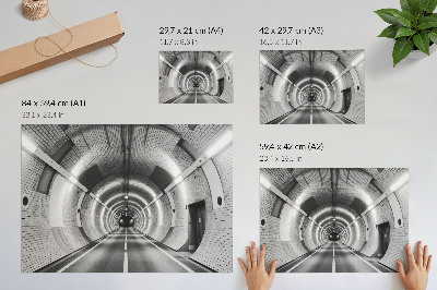 Plakat s teksturo platna Simetrični črno-beli tunel z loki