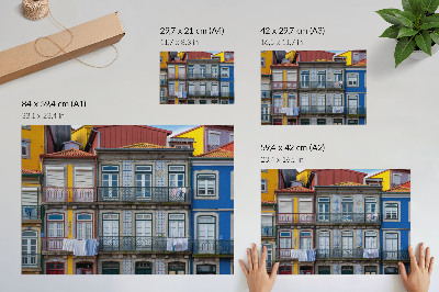 Plakat Barvite stanovanjske hiše z detajli, balkoni in rastlinami