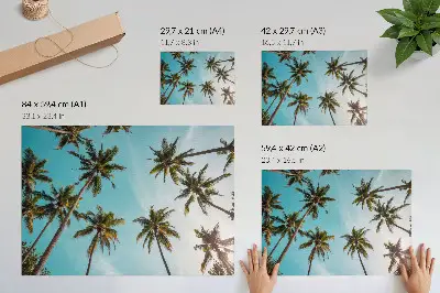 Plakat s teksturo platna palme na modrem ozadju z mirnim vzdušjem narave