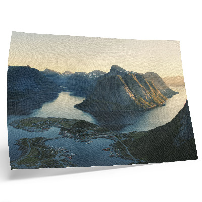 Plakat na platnu Fjordi, gore, voda, sončni zahod, harmonija narave