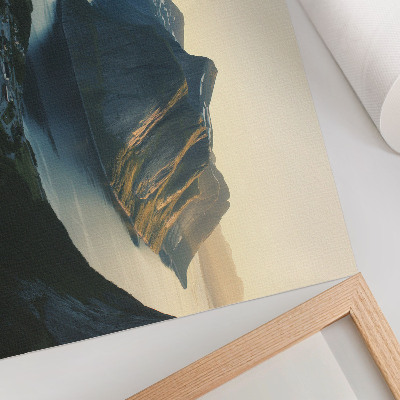 Plakat na platnu Fjordi, gore, voda, sončni zahod, harmonija narave