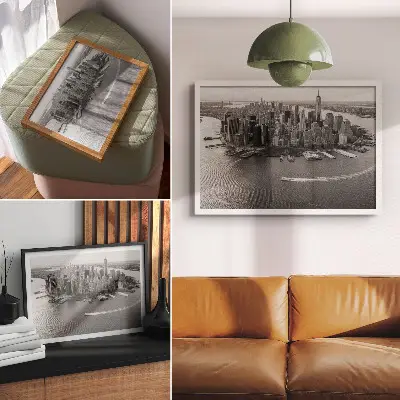 Sodobna panorama mestnih nebotičnikov plakat s teksturo platna