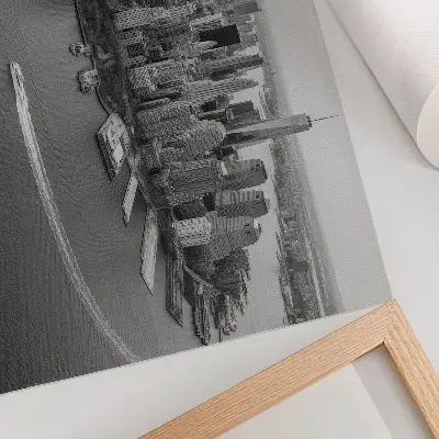 Sodobna panorama mestnih nebotičnikov plakat s teksturo platna