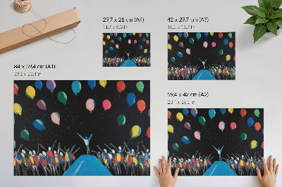 Plakat na platnu Barviti baloni v kontrastu s črnim nebom