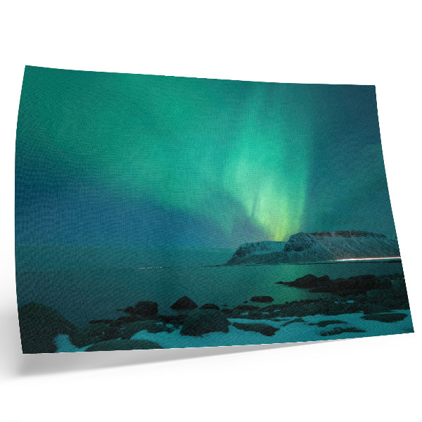Plakat Zelena aurora, bleščeče luči, mirna gladina