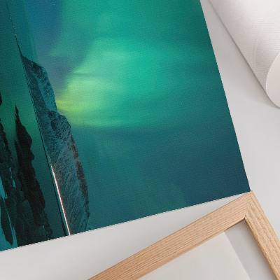 Plakat Zelena aurora, bleščeče luči, mirna gladina