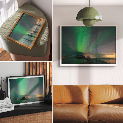 Plakat na platnu Aurora Borealis nad hladno gorsko pokrajino
