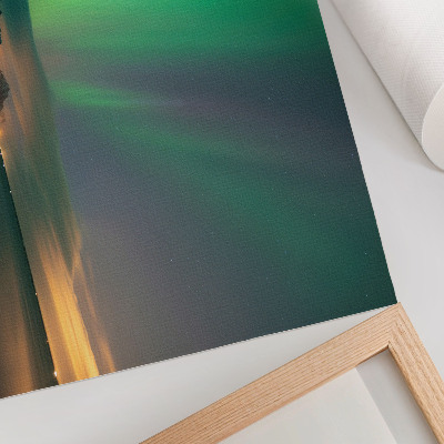 Plakat na platnu Aurora Borealis nad hladno gorsko pokrajino