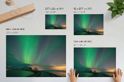 Plakat na platnu Aurora Borealis nad hladno gorsko pokrajino