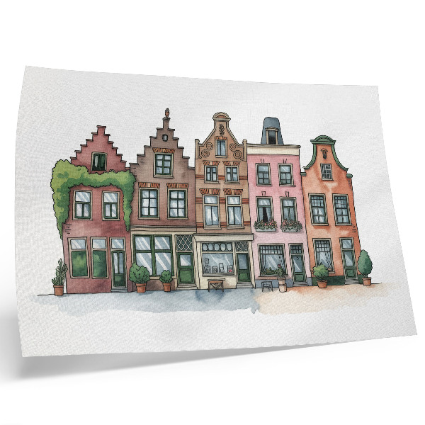 Plakat na platnu Slikovite stanovanjske hiše v pastelnih barvah in ilustrativnem slogu