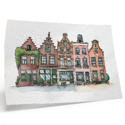 Plakat na platnu Slikovite stanovanjske hiše v pastelnih barvah in ilustrativnem slogu