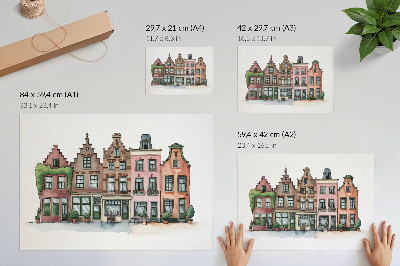 Plakat na platnu Slikovite stanovanjske hiše v pastelnih barvah in ilustrativnem slogu