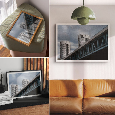 Plakat s teksturo platna Most in nebotičniki modernost simetrija eleganca