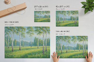 Plakat s teksturo platna Veličastne breze, zelene travniške rože