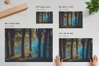 Plakat s teksturo platna Miren gozd, jutranje sonce, pisano listje