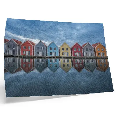 Plakat barvite hiše v modernem slogu s simetričnim motivom