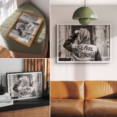 Plakat s teksturo platna Črna jakna z napisi, močna kompozicija, kontrast