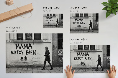 Plakat Kontrast urbane scene s črno-belimi grafiti