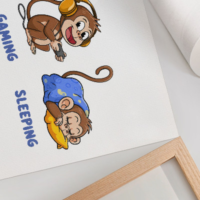 Plakat na platnu Smešne ilustracije opice, ki je, se igra in spi