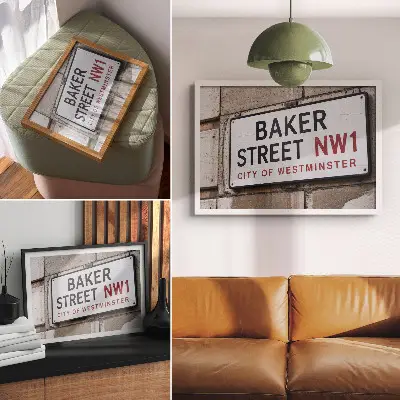 Plakat z motivom ulice Baker Street v Westminsterju s teksturo platna