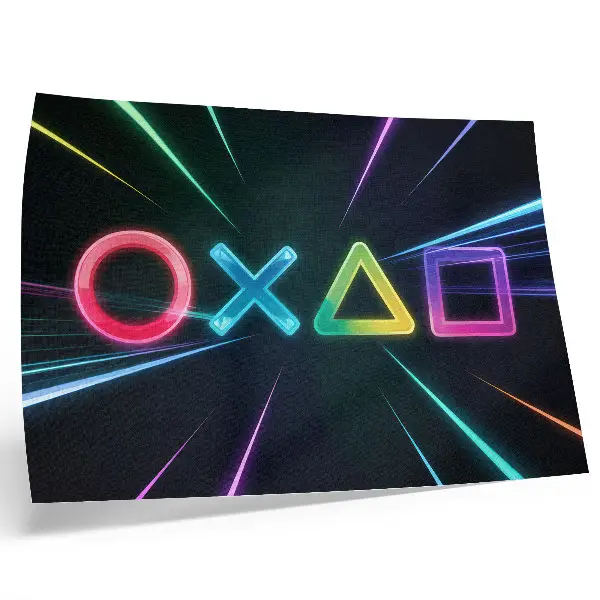 Neonske geometrijske oblike v gibanju plakat s teksturo platna