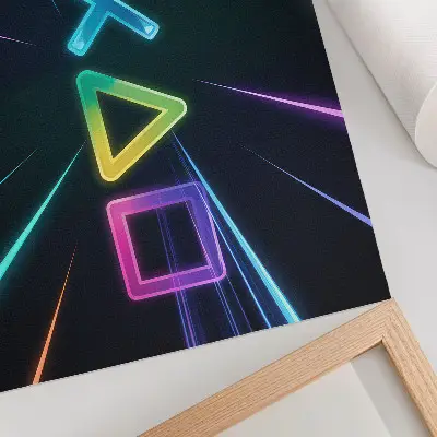 Neonske geometrijske oblike v gibanju plakat s teksturo platna
