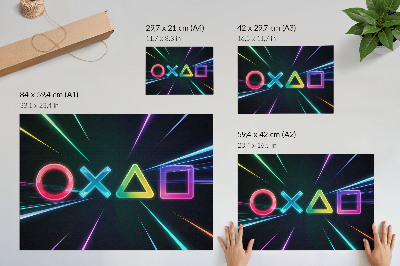 Plakat s teksturo platna Neonske geometrijske oblike v gibanju