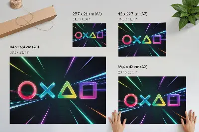 Neonske geometrijske oblike v gibanju plakat s teksturo platna