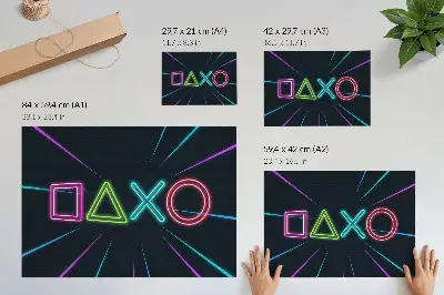 Plakat z neonskimi oblikami v dinamičnih barvah s futurističnim videzom
