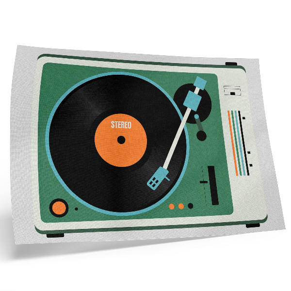 Plakat s teksturo platna Retro gramofon s kontrastnimi geometrijskimi barvami