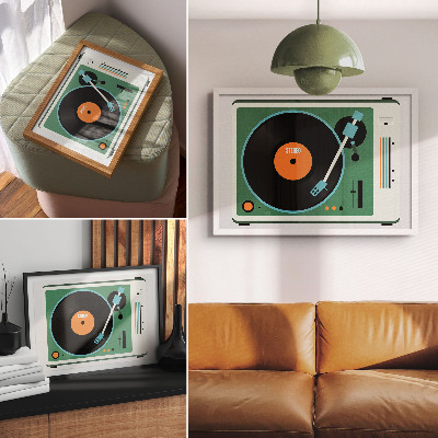 Plakat s teksturo platna Retro gramofon s kontrastnimi geometrijskimi barvami