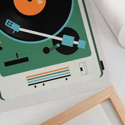 Plakat s teksturo platna Retro gramofon s kontrastnimi geometrijskimi barvami