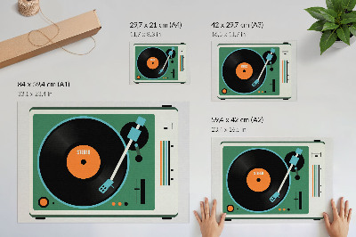Plakat s teksturo platna Retro gramofon s kontrastnimi geometrijskimi barvami