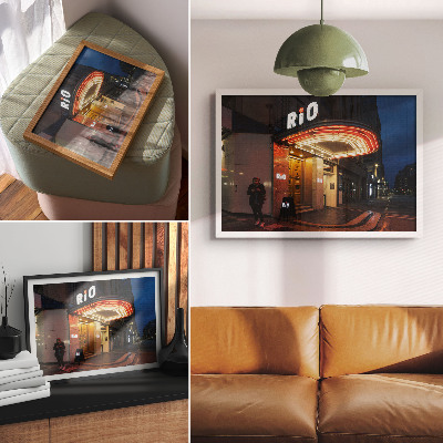 Plakat na platnu Retro kino neonske luči rdeče kreme