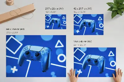 Plakat z motivom modrega geometrijskega igralnega krmilnika