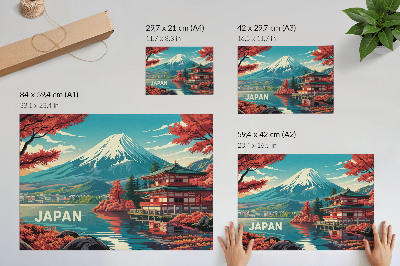 Plakat Polno barv na jezeru in gorah Japonska pokrajina