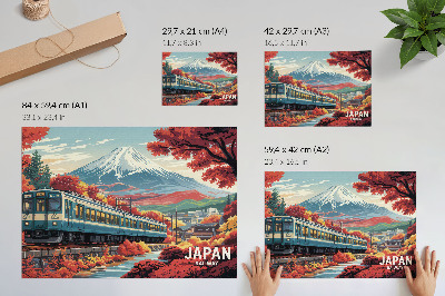 Plakat na platnu Vlak z jesenskimi barvami narave v ozadju gora