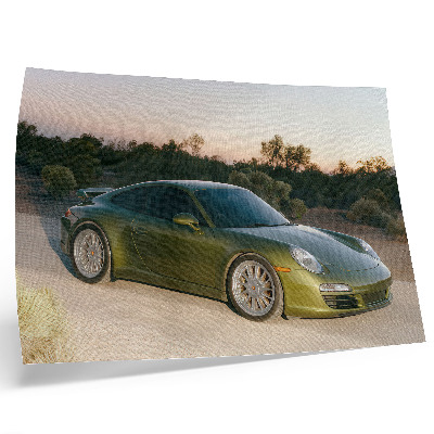 Plakat Športni avtomobil zelen puščavski sončni zahod