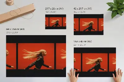 Plakat s teksturo platna trije posnetki teka na rdečem ozadju z moderno energijo
