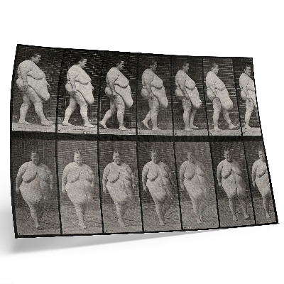 Plakat s teksturo platna Debela ženska hodi. Fototip po Eadweardu Muybridgeu, 1887