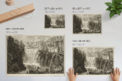 Plakat s teksturo platna Pogled na Grand Cascade v Tivoliju, iz Pogledov na Rim Giovannija Battiste Piranesija