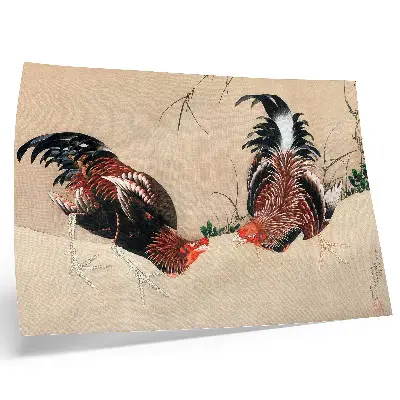 Plakat na platnu slika Petelini avtorja Katsushike Hokusaija iz leta 1838