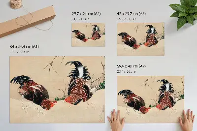 Plakat na platnu slika Petelini avtorja Katsushike Hokusaija iz leta 1838