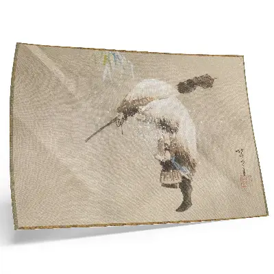 Plakat na platnu Ribič, ki nosi mrežo v snegu (ok. 1821), avtor Katsushika Hokusai, v visoki ločljivosti