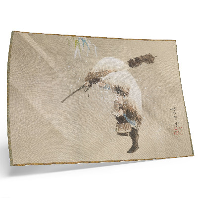 Plakat na platnu Ribič, ki nosi mrežo v snegu (ok. 1821) v visoki ločljivosti, Katsushika Hokusai