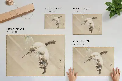 Plakat na platnu Ribič, ki nosi mrežo v snegu (ok. 1821), avtor Katsushika Hokusai, v visoki ločljivosti