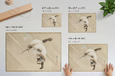 Plakat na platnu Ribič, ki nosi mrežo v snegu (ok. 1821) v visoki ločljivosti, Katsushika Hokusai