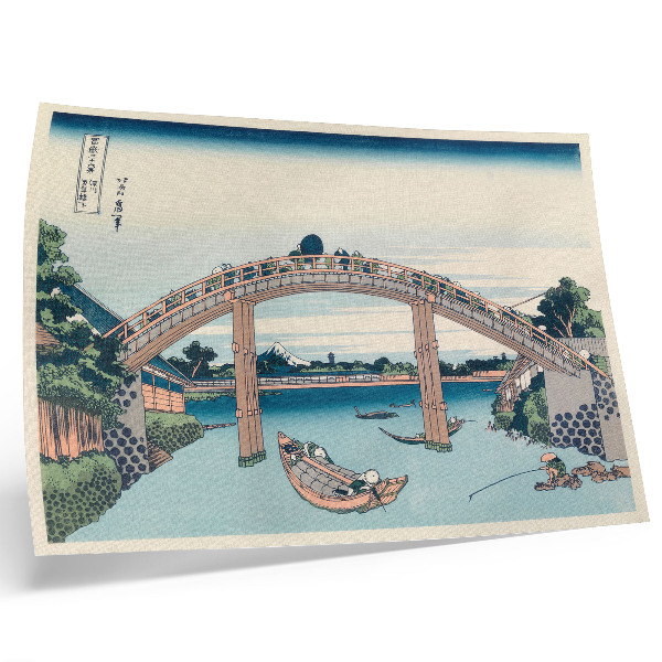 Plakat s teksturo platna Pogled izpod mostu Mannenbashi v Fukagawi, 1985, Katsushika Hokusai
