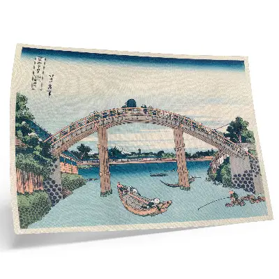 Plakat s teksturo platna Pogled izpod mostu Mannenbashi v Fukagawi, 1985, avtor Katsushika Hokusai